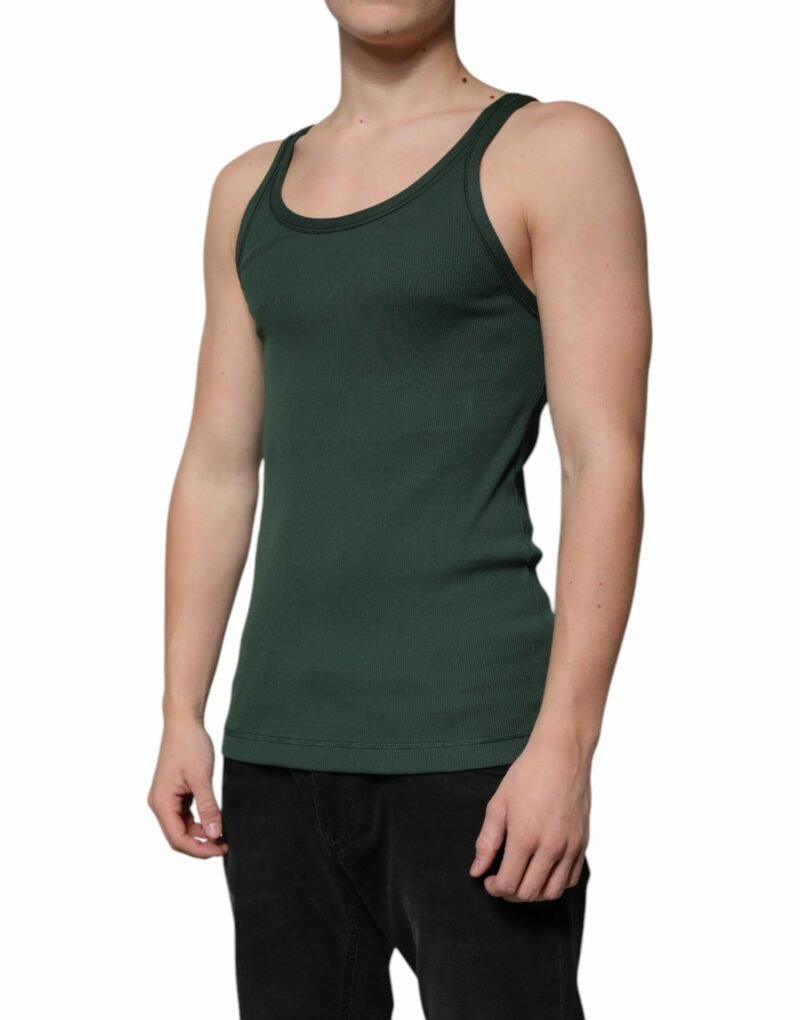 Dolce & Gabbana Green Cotton Sleeveless Round Neck Tank T-shirt - Image 3