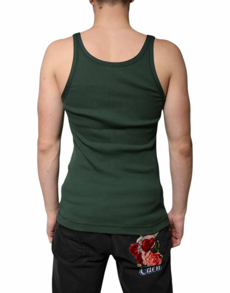 Dolce & Gabbana Green Cotton Sleeveless Round Neck Tank T-shirt - Image 4