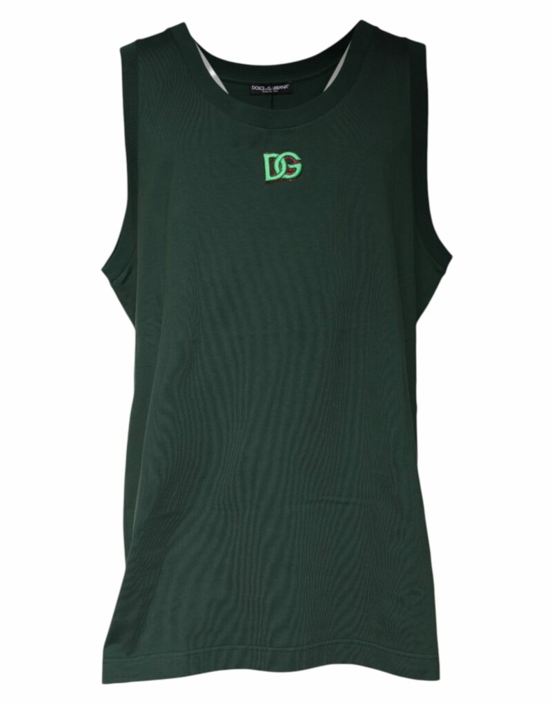 Dolce & Gabbana Green DG Sleeveless Round Neck Tank T-shirt - Image 2