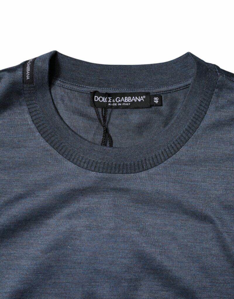 Dolce & Gabbana Blue Silk Crew Neck Short Sleeves T-shirt - Image 4