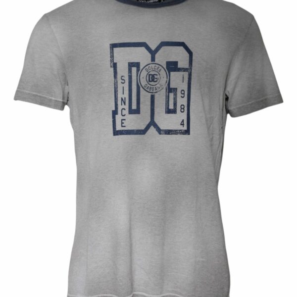 Dolce & Gabbana Gray Logo Print Cotton Crew Neck T-shirt
