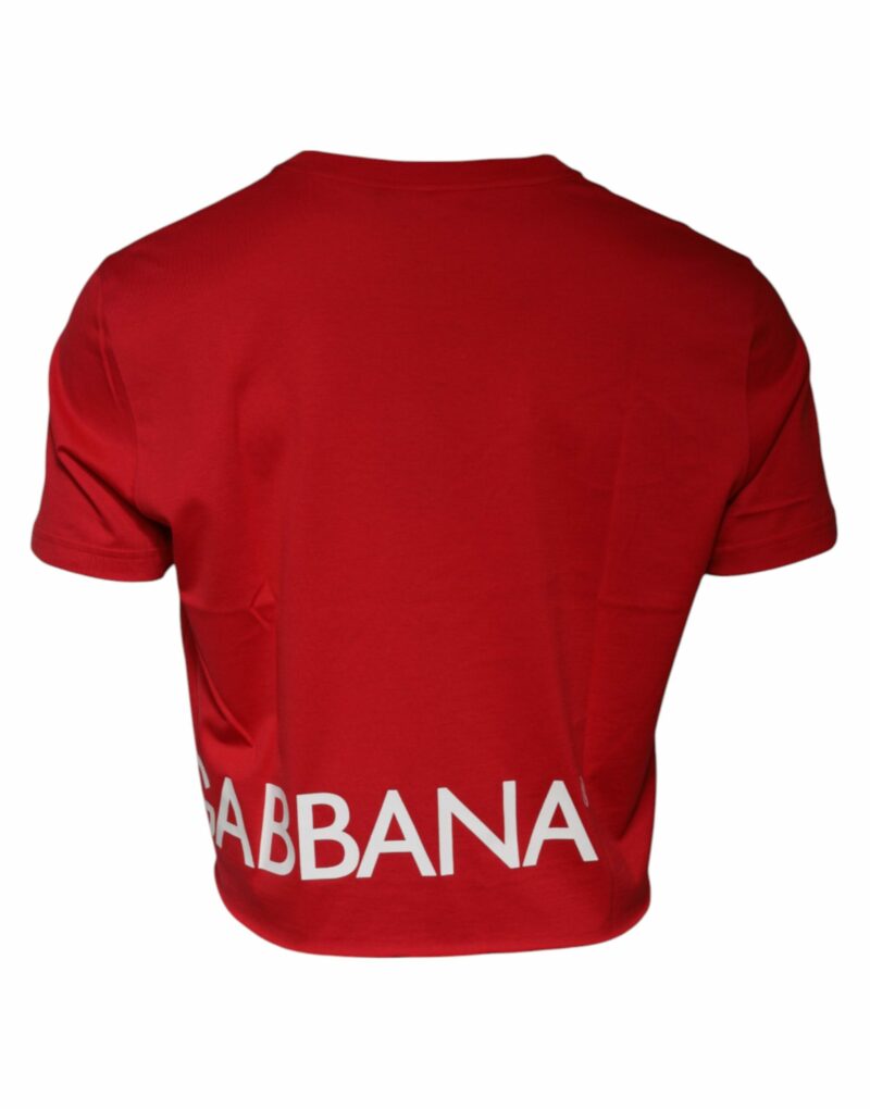Dolce & Gabbana Red Logo Print Cropped Crew Neck T-shirt - Image 3