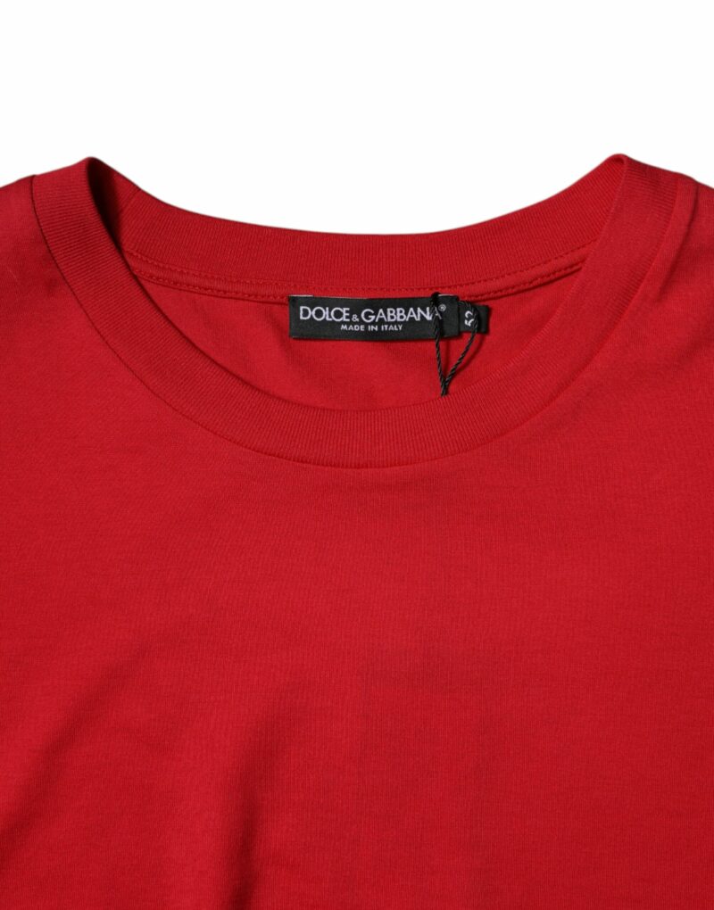 Dolce & Gabbana Red Logo Print Cropped Crew Neck T-shirt - Image 4