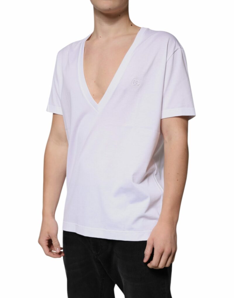 Dolce & Gabbana White Cotton V-neck Short Sleeves T-shirt - Image 3