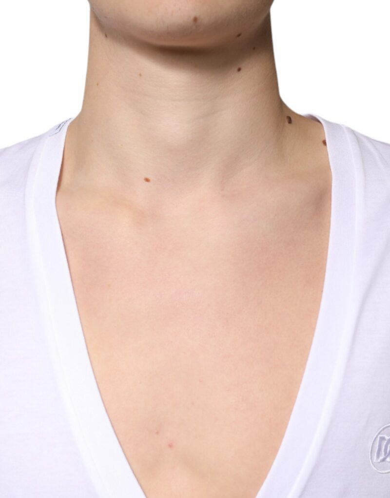 Dolce & Gabbana White Cotton V-neck Short Sleeves T-shirt - Image 5