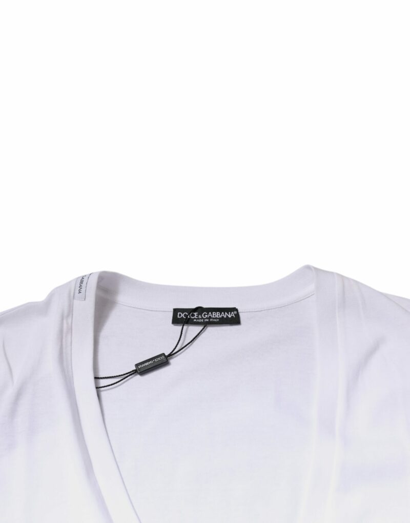 Dolce & Gabbana White Cotton V-neck Short Sleeves T-shirt - Image 7