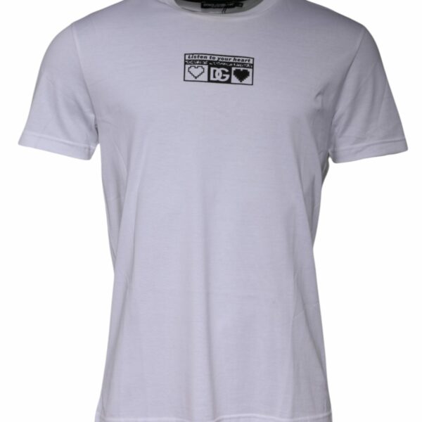 Dolce & Gabbana White Logo Print Cotton Crew Neck T-shirt