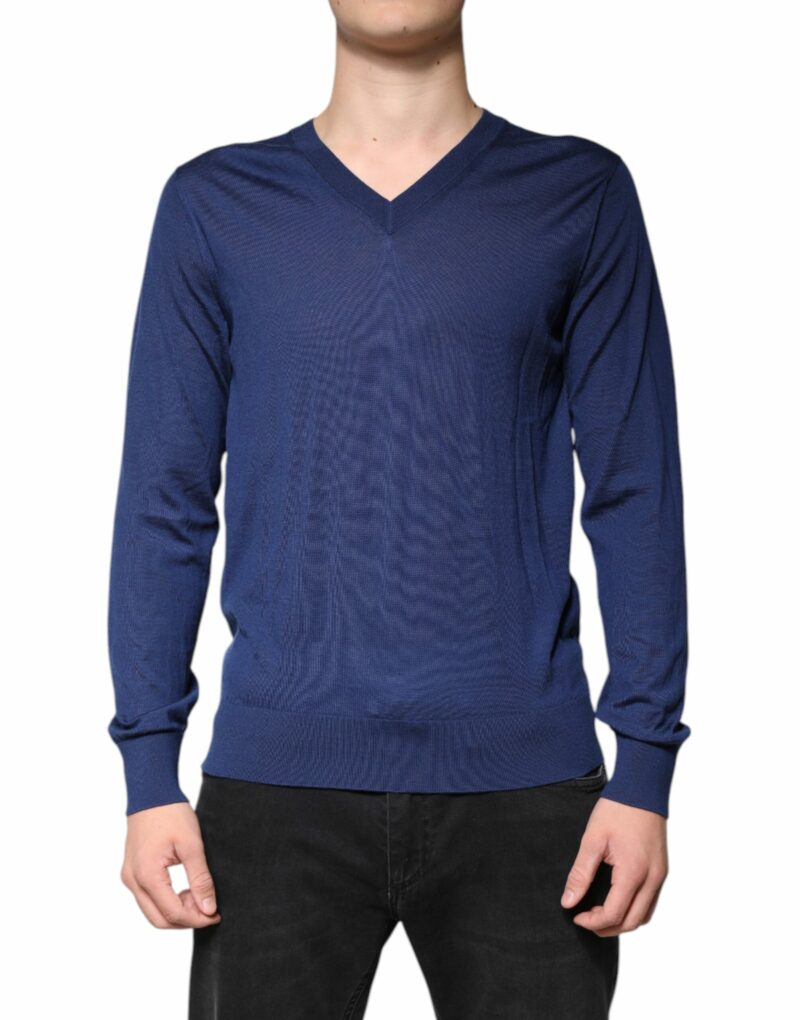 Dolce & Gabbana Navy Blue Cashmere V-neck Pullover Sweater - Image 2