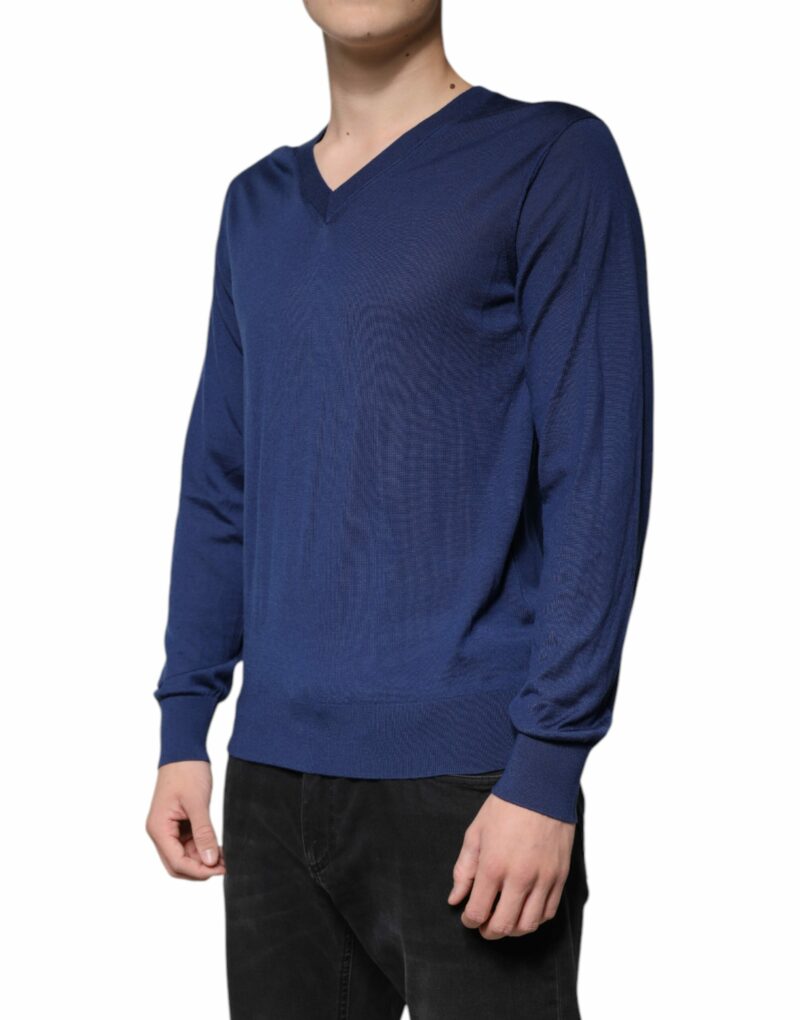 Dolce & Gabbana Navy Blue Cashmere V-neck Pullover Sweater - Image 3