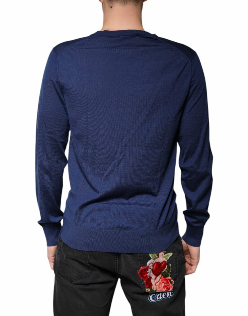 Dolce & Gabbana Navy Blue Cashmere V-neck Pullover Sweater - Image 4