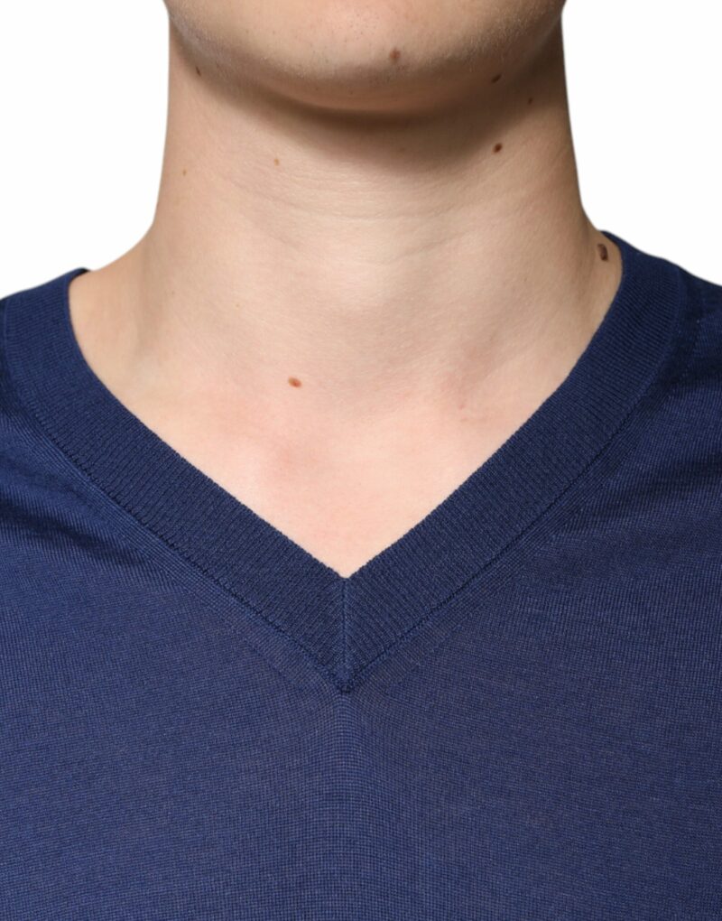 Dolce & Gabbana Navy Blue Cashmere V-neck Pullover Sweater - Image 5