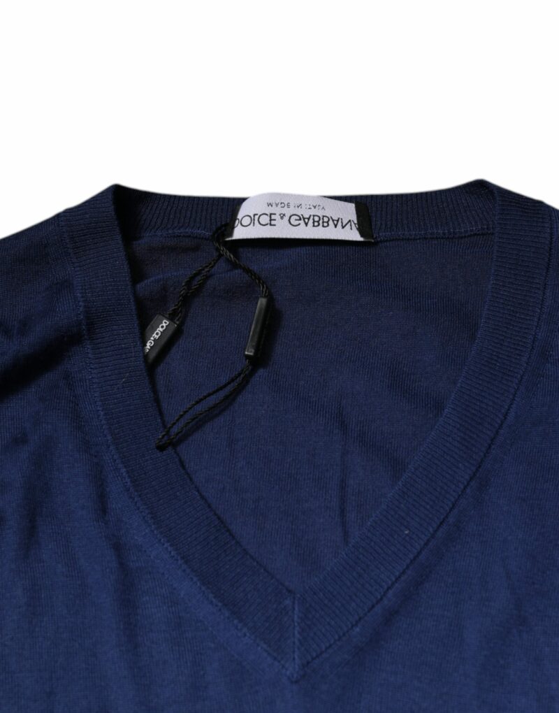 Dolce & Gabbana Navy Blue Cashmere V-neck Pullover Sweater - Image 7