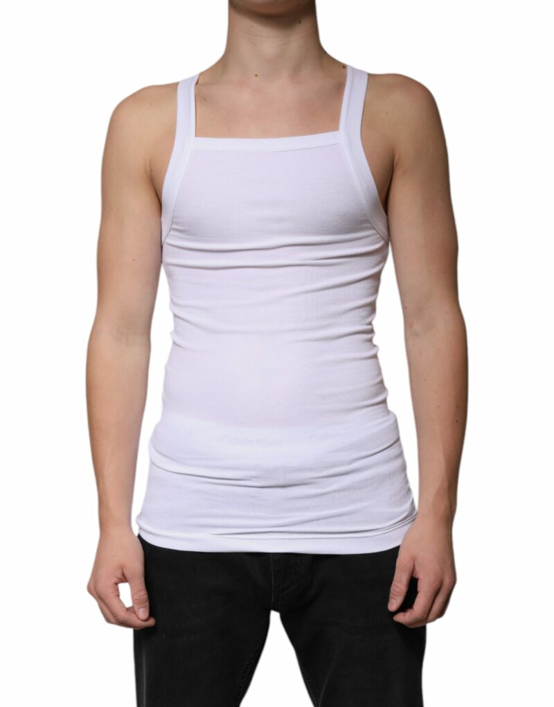 Dolce & Gabbana White Cotton Sleeveless Square Neck Tank T-shirt - Image 2