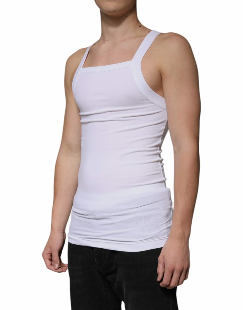 Dolce & Gabbana White Cotton Sleeveless Square Neck Tank T-shirt - Image 3