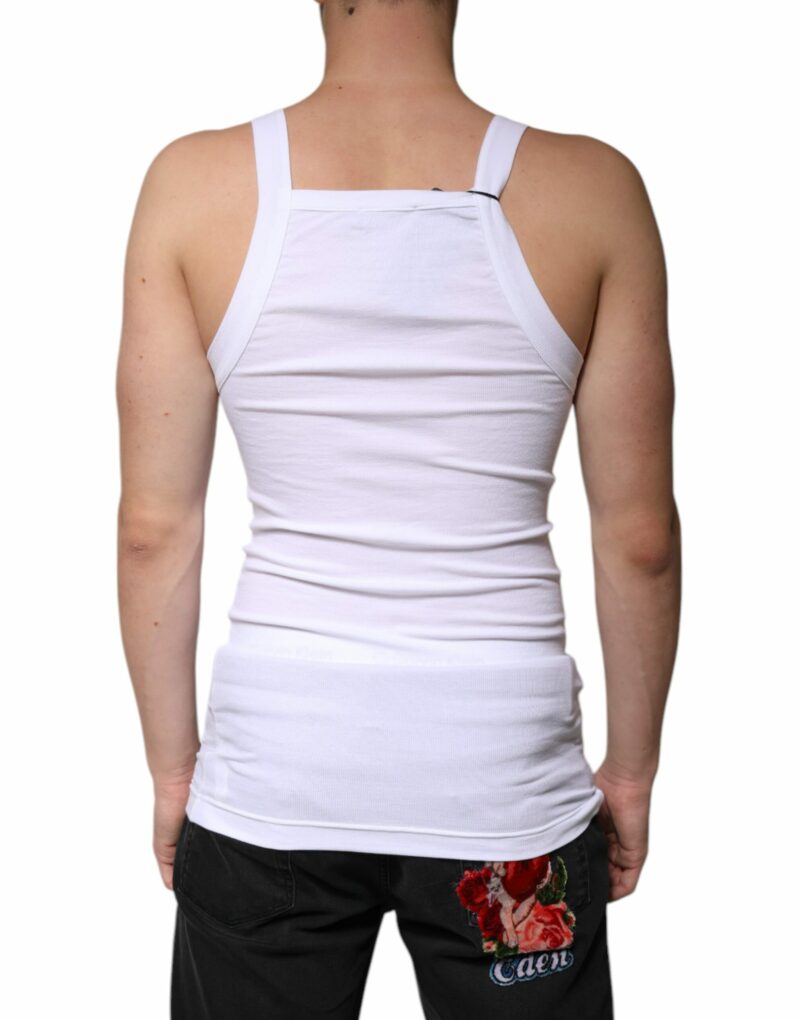 Dolce & Gabbana White Cotton Sleeveless Square Neck Tank T-shirt - Image 4