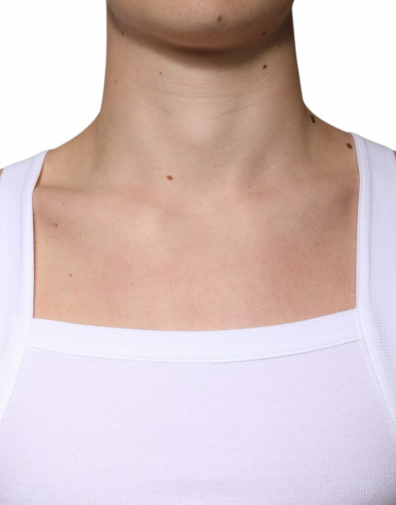Dolce & Gabbana White Cotton Sleeveless Square Neck Tank T-shirt - Image 5