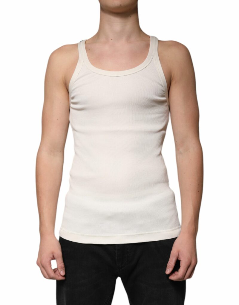 Dolce & Gabbana Off White Cotton Sleeveless Round Neck Tank T-shirt - Image 2