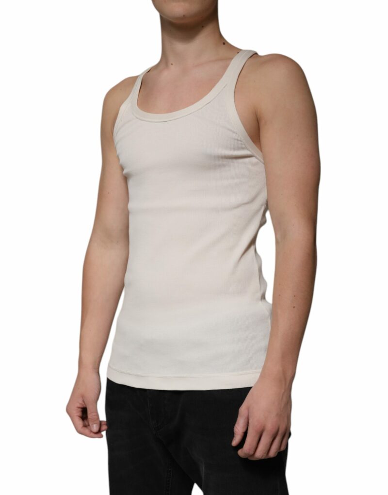 Dolce & Gabbana Off White Cotton Sleeveless Round Neck Tank T-shirt - Image 3
