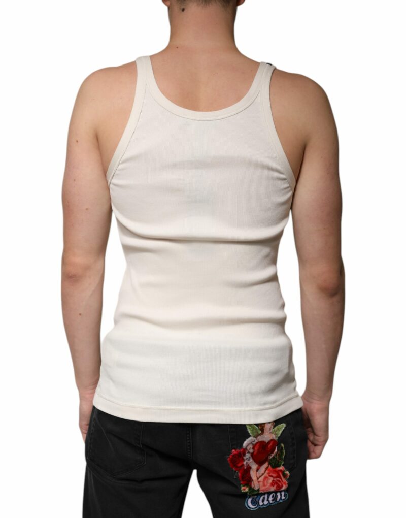 Dolce & Gabbana Off White Cotton Sleeveless Round Neck Tank T-shirt - Image 4
