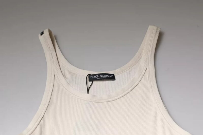 Dolce & Gabbana Off White Cotton Sleeveless Round Neck Tank T-shirt - Image 7