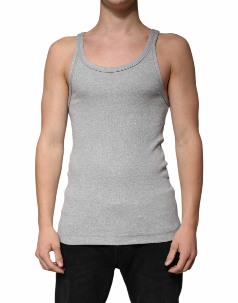 Dolce & Gabbana Gray Cotton Sleeveless Round Neck Tank T-shirt - Image 2