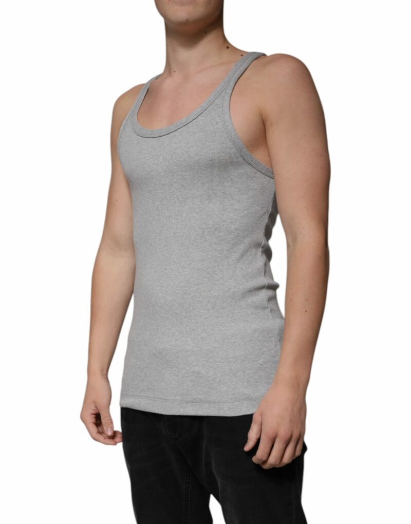 Dolce & Gabbana Gray Cotton Sleeveless Round Neck Tank T-shirt - Image 3