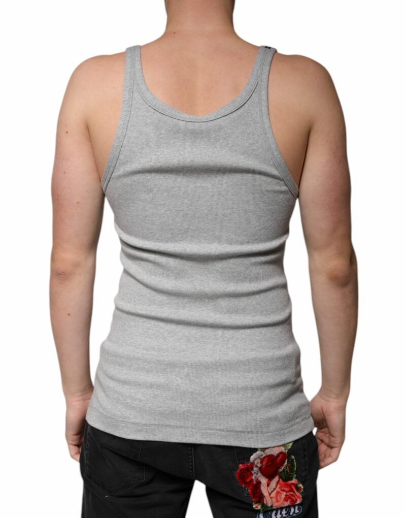 Dolce & Gabbana Gray Cotton Sleeveless Round Neck Tank T-shirt - Image 4