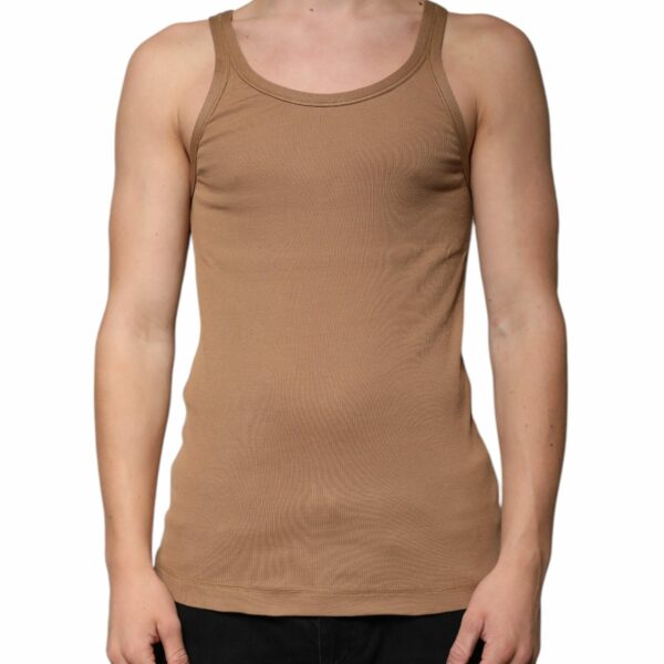Dolce & Gabbana Brown Cotton Sleeveless Round Neck Tank T-shirt
