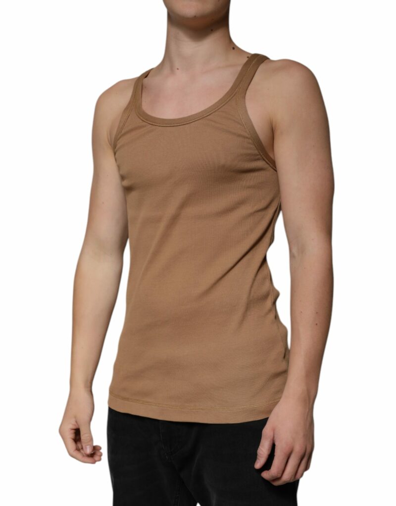 Dolce & Gabbana Brown Cotton Sleeveless Round Neck Tank T-shirt - Image 3