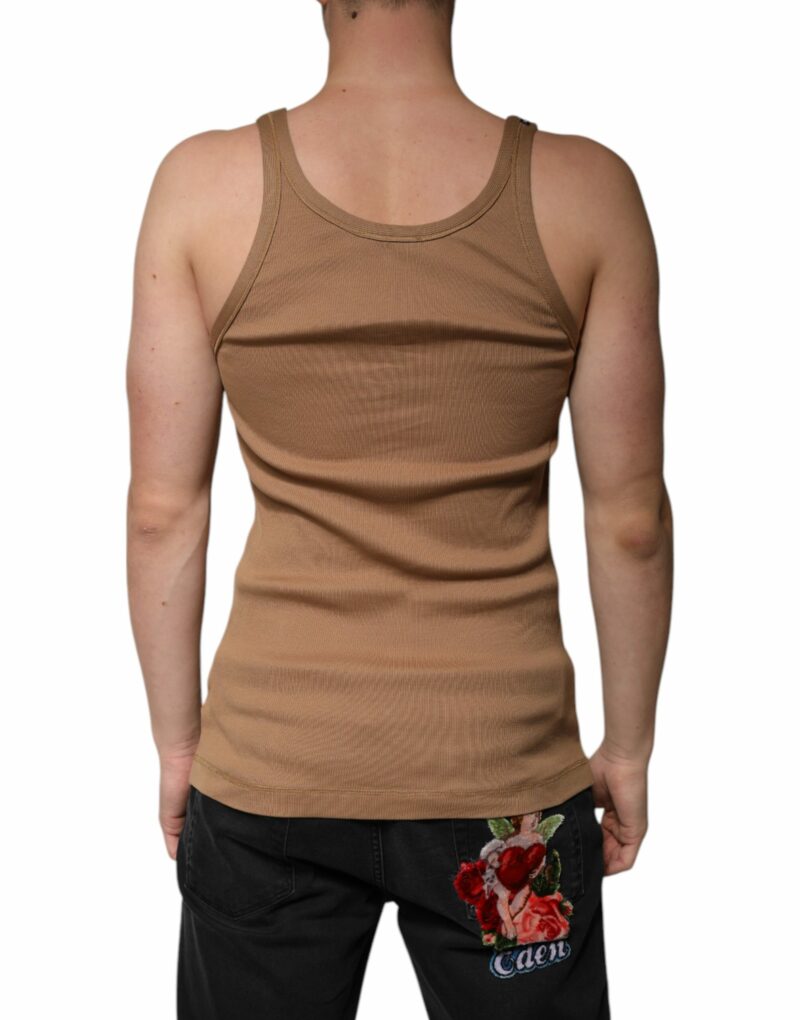 Dolce & Gabbana Brown Cotton Sleeveless Round Neck Tank T-shirt - Image 4
