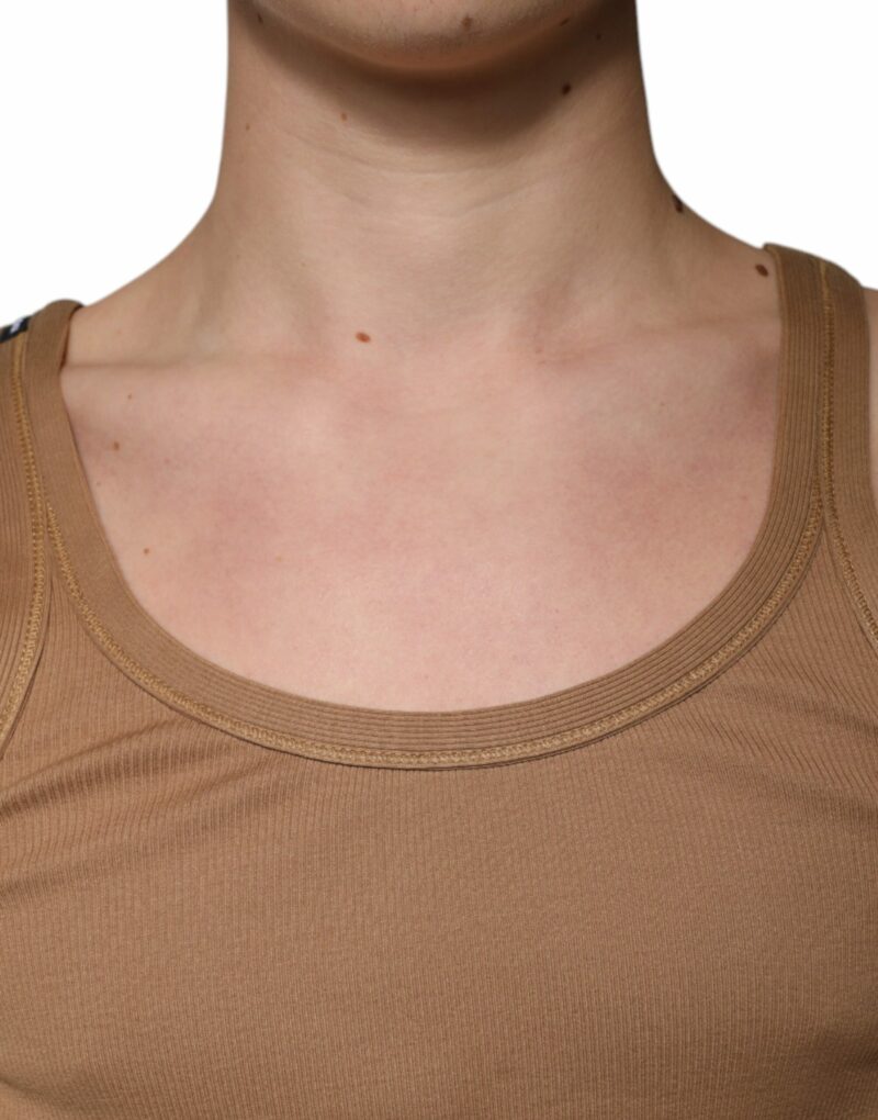 Dolce & Gabbana Brown Cotton Sleeveless Round Neck Tank T-shirt - Image 5