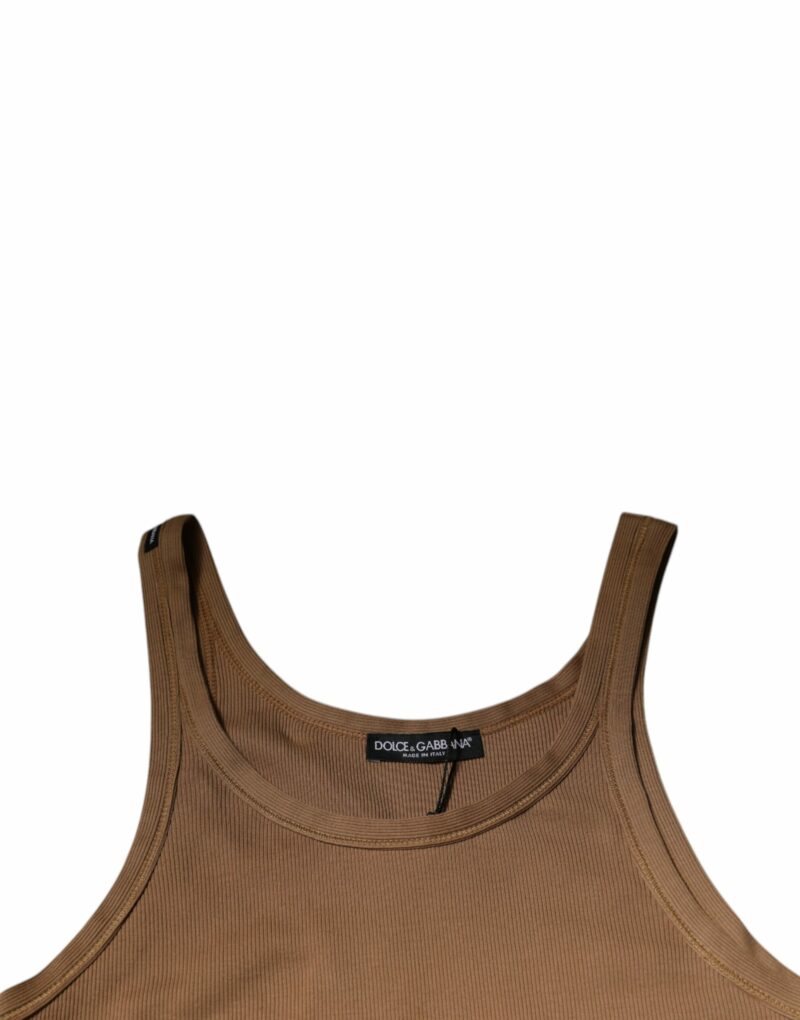 Dolce & Gabbana Brown Cotton Sleeveless Round Neck Tank T-shirt - Image 6