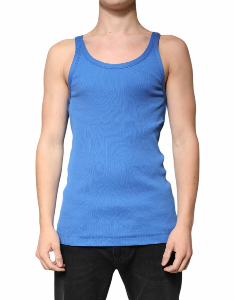 Dolce & Gabbana Blue Cotton Sleeveless Round Neck Tank T-shirt - Image 2