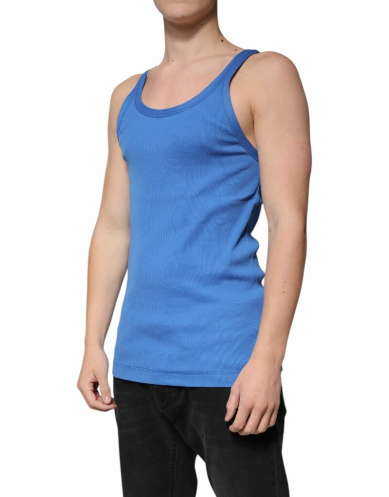 Dolce & Gabbana Blue Cotton Sleeveless Round Neck Tank T-shirt - Image 3