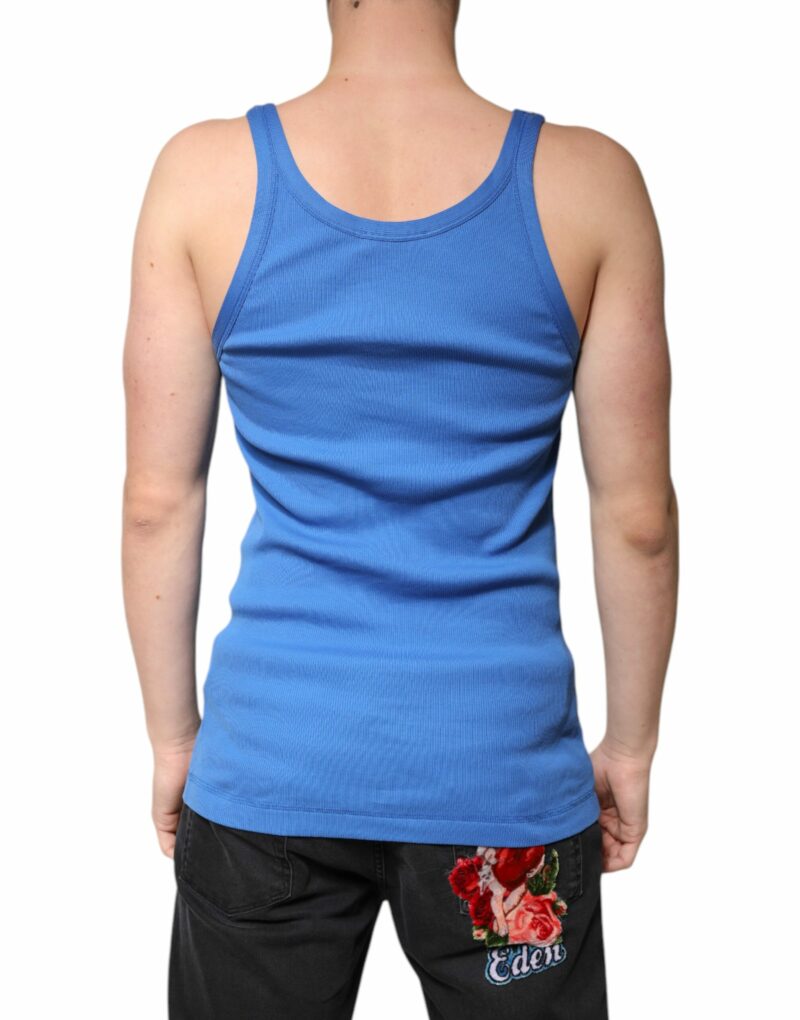 Dolce & Gabbana Blue Cotton Sleeveless Round Neck Tank T-shirt - Image 4