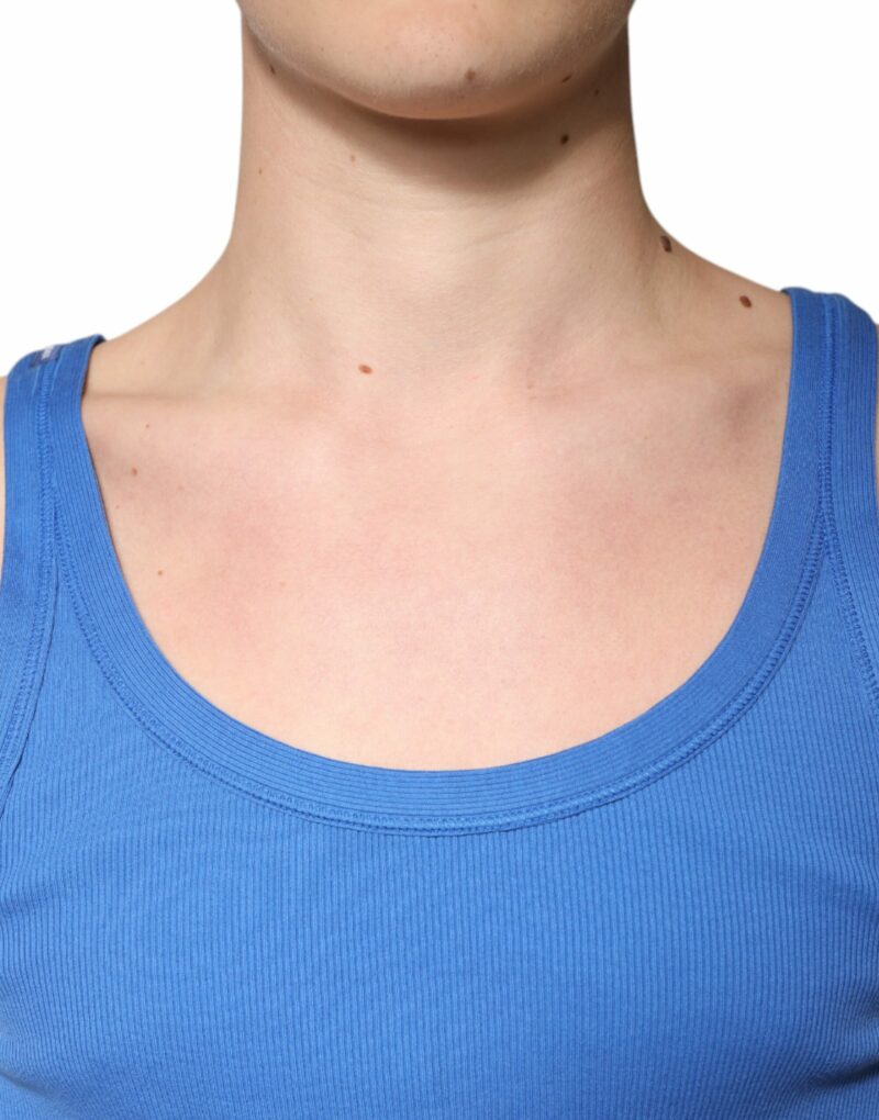Dolce & Gabbana Blue Cotton Sleeveless Round Neck Tank T-shirt - Image 5