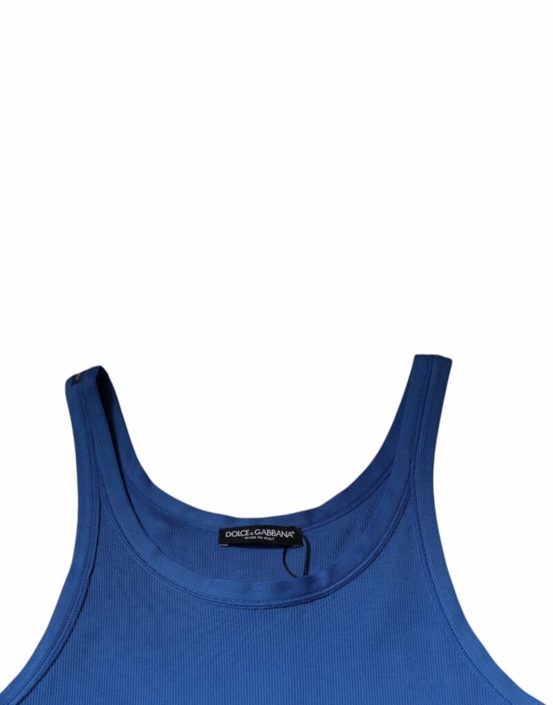 Dolce & Gabbana Blue Cotton Sleeveless Round Neck Tank T-shirt - Image 6