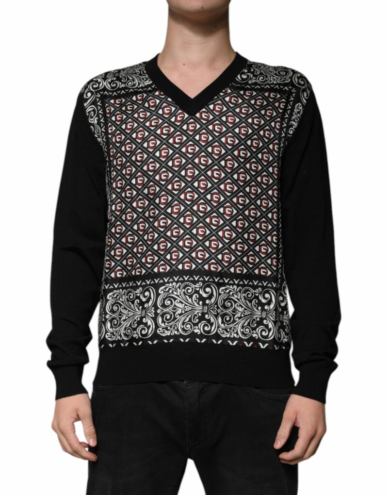Dolce & Gabbana Black Logo Wool V-neck Pullover Sweater - Image 2