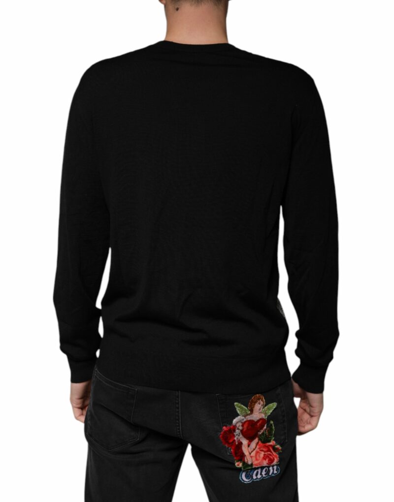 Dolce & Gabbana Black Logo Wool V-neck Pullover Sweater - Image 4