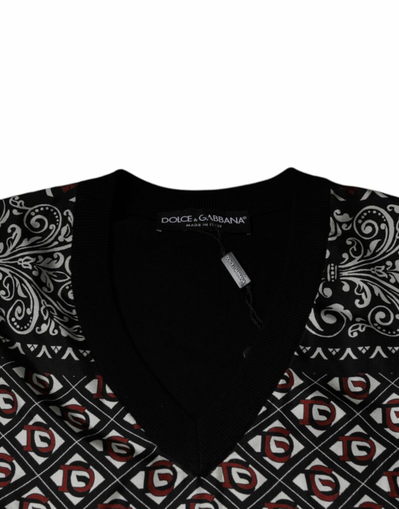 Dolce & Gabbana Black Logo Wool V-neck Pullover Sweater - Image 7