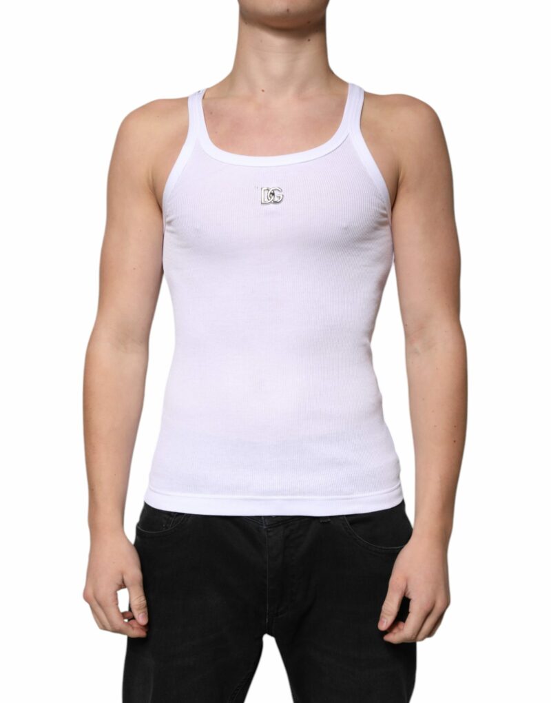 Dolce & Gabbana White Cotton DG Sleeveless Round Neck T-shirt - Image 2