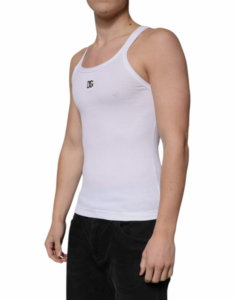 Dolce & Gabbana White Cotton DG Sleeveless Round Neck T-shirt - Image 3