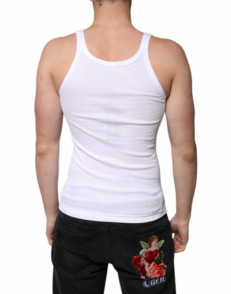 Dolce & Gabbana White Cotton DG Sleeveless Round Neck T-shirt - Image 4