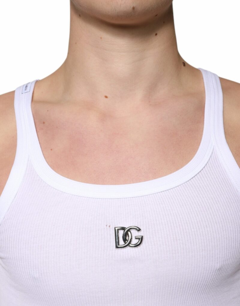 Dolce & Gabbana White Cotton DG Sleeveless Round Neck T-shirt - Image 5