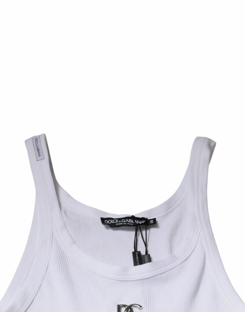 Dolce & Gabbana White Cotton DG Sleeveless Round Neck T-shirt - Image 7