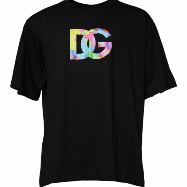 Dolce & Gabbana Black Logo Print Cotton Crew Neck T-shirt