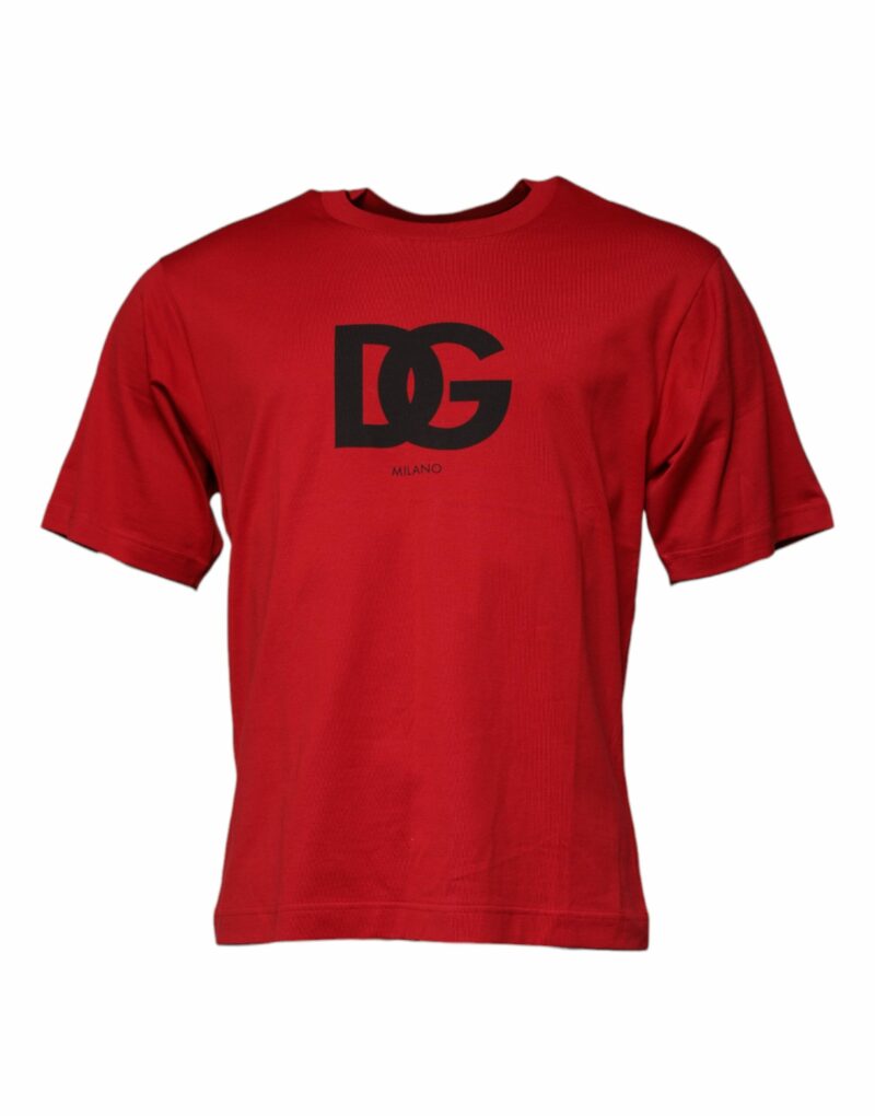 Dolce & Gabbana Red Logo Print Cotton Crew Neck T-shirt - Image 2