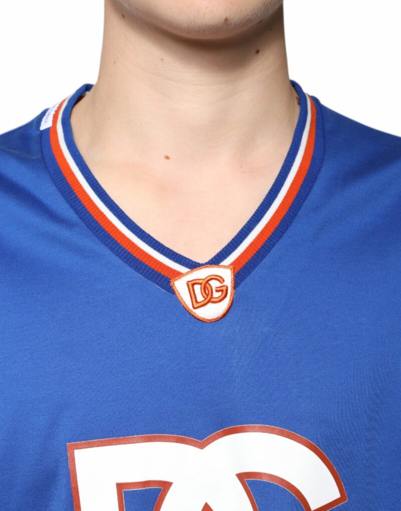 Dolce & Gabbana Blue Logo V-neck Short Sleeve T-shirt - Image 5