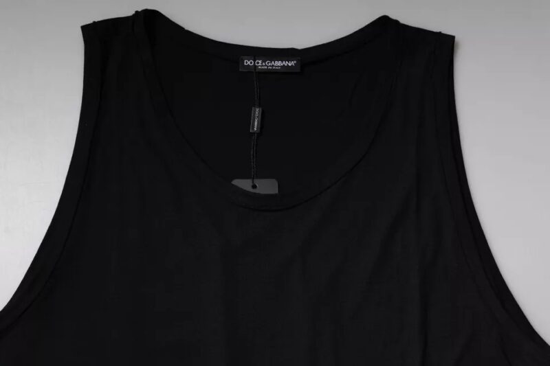Dolce & Gabbana Black Cotton Sleeveless Round Neck Tank T-shirt - Image 5