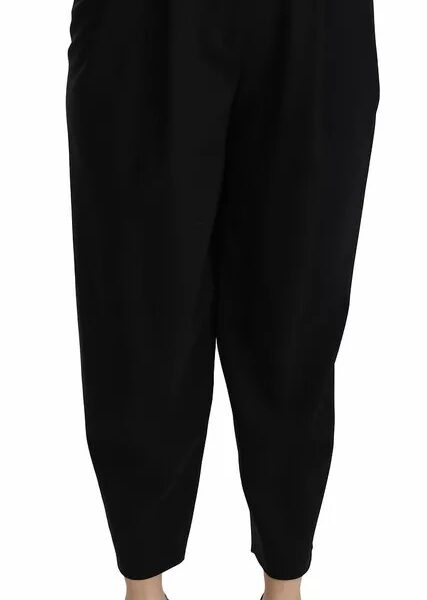 Dolce & Gabbana Black Wool High Waist Pleat Front Cropped Pants